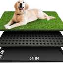 Dog Grass Pad with Tray, 34''X23'' Large Artificial Turf Grass Potty, Reusable Puppy Pee Pads for Dogs, Portable Dog Litter Box for Indoor/Outdoor Potty Training Toilet