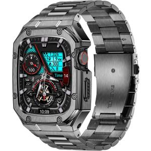 Stainless Steel Watch Band with Case Compatible with Apple Watch Series 11 10 46mm, Rugged Strap with Metal Protective Bumper Cover for iWatch Bands Men (Grey)