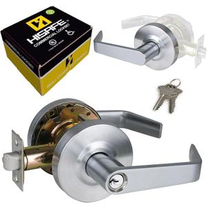 Storeroom Door Handle Heavy Duty Grade 2 Commercial Door Locks, Non-Handed, UL 3 Hour Fire Rated, ADA Compliant, Satin Chrome Finish 26D, 2-3/4''Backset, X-XG-ST-70
