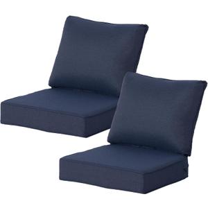 24x24 Inch Outdoor Deep Seat Cushions Set of 2, Curved Back Cover Only, Flat Thick High-Density Foam, Water-Resistant, Piped Edges & YKK Hidden Zipper for Patio Furniture,Midnight, 24"x24"x5.5"-2sets