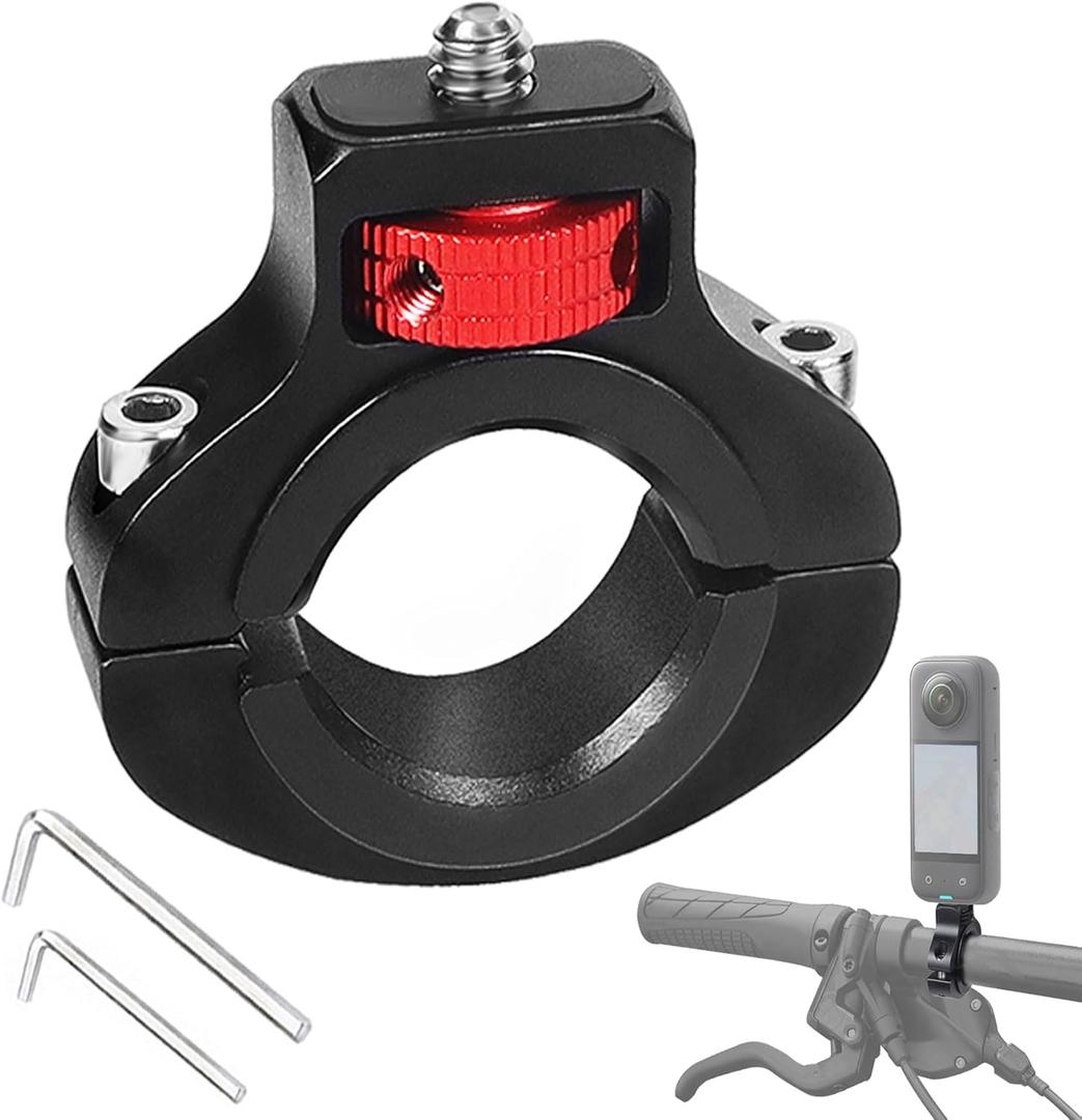 Niewalda Aluminum Bike/Motorcycle Handlebar Mount for GoPro, Insta360, DJI Osmo and Fill Light, 360 Degrees Rotary Motorcycle Camera Mount Side Reinforcement Anti-Reverse