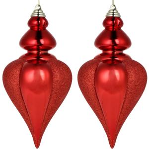 2 Pcs 9" Large Christmas Ball Ornaments - Shatterproof Finial Drop Decorations for Holiday Tree - Red Big Hanging Balls