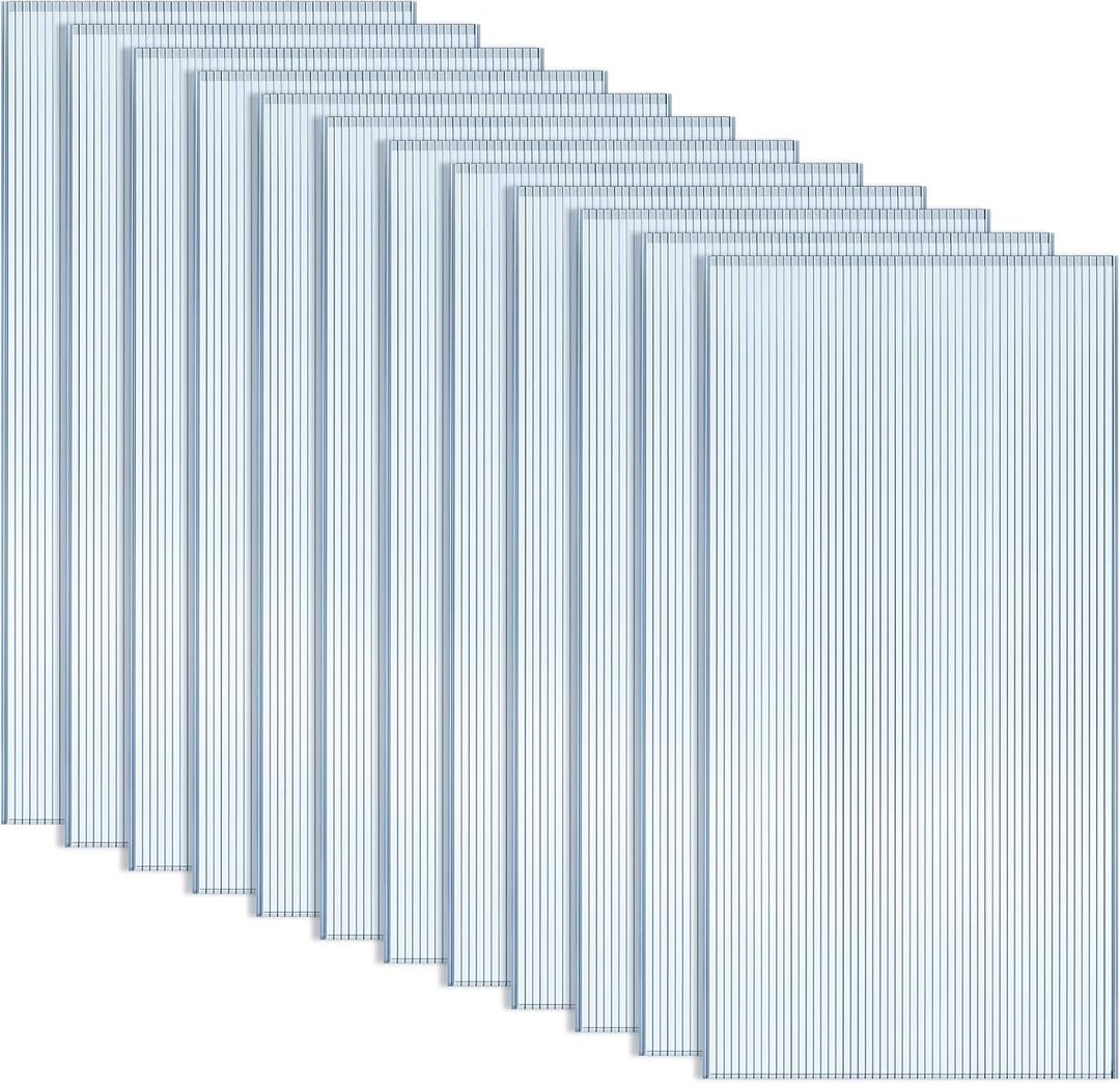 Hotop 12 Pcs Polycarbonate Greenhouse Panels Double Layer Polycarbonate Panels Waterproof UV Protected Sheet Corrugated Plastic Roof Greenhouse Replacement Cover (4' X 2' X 0.24")