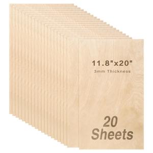 Baltic Birch Plywood 1/8x11.8x20 Inch 3 mm Thickness Wood for Laser Cutting and DIY Crafts Rectangle Wood Sheet - 20 Pack