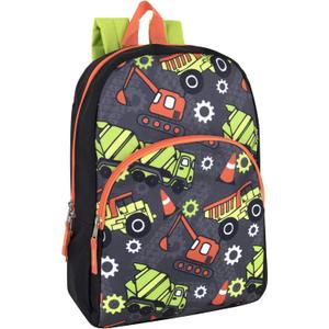 Trail maker Kids Character Backpacks for Boys & Girls (15) with Adjustable, Padded Back Straps (Trucks)