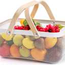 ZEAYEA Mesh Storage Basket with Handle, Garden Harvest Basket, Mesh Fruit Basket Bin for Gathering Vegetables, Multi-functional Metal Wire Basket for Kitchen Garden Picnic Cabinet, White