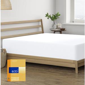 Thread Spread 100% Cotton Queen Fitted Sheet Only - 600 Thread Count Cotton Fitted Sheet Queen, Luxuriously Soft, Durable, Cooling 16" Deep Pocket Sateen Weave Bottom, Luxury Hotel Quality - White