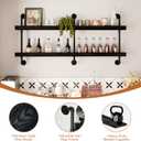 Bar Shelves, Wall Mounted Wine Rack, Black, 60 Inch | 2 Tier, Industrial style, Solid pine shelves, black pipe brackets, 70 lbs per shelf, wine, liquor, bar decor