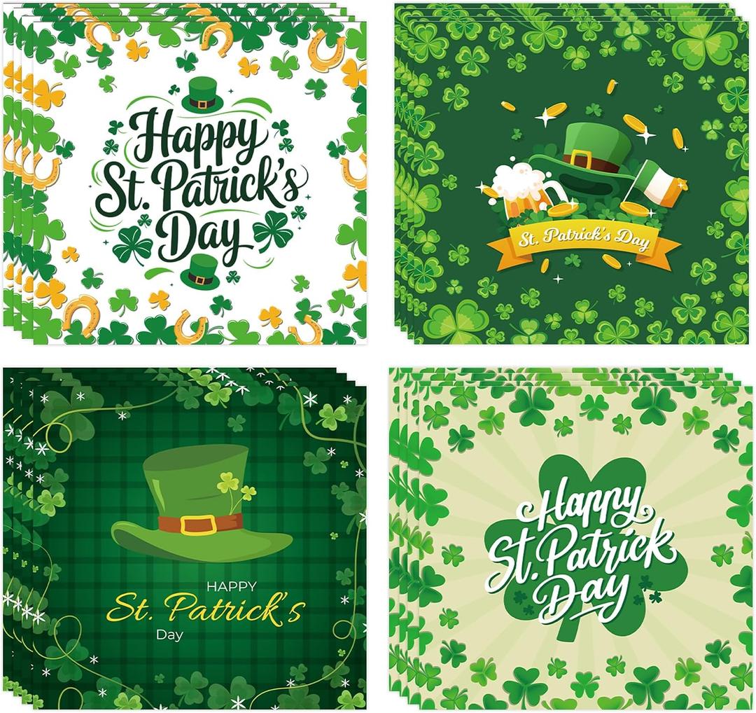 St Patricks Day Cards with Envelopes, 16 Pcs Green Shamrock Leprechaun St Patricks Day Greeting Card Set for Office Friends Family Irish Holiday Celebrations