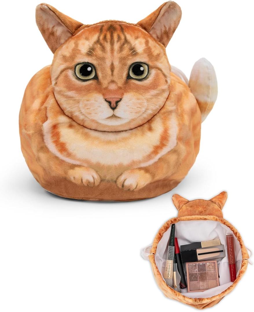 Drawstring Makeup Bag, Cute Cat Travel Makeup Bag Gifts for Women, Large Cosmetic Bag for Women, Makeup Bag Organizer, Makeup Pouch for Purse, Travel Toiletry Bag (Orange Cat)
