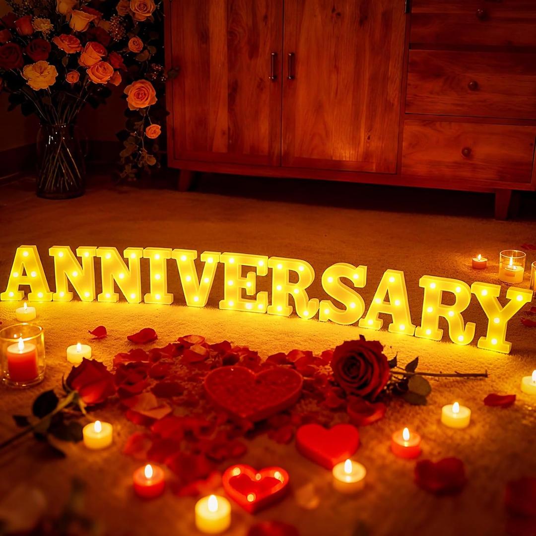11 Pcs Anniversary Large LED Letter Sign Wedding Birthday Party LED Lights Battery Powered Table Decoration for Party Bedroom Bar Pub Restaurant Tabletop Decoration