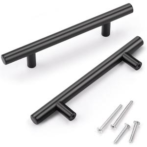 KNOBWELL 14 Pack 4 Inch Matte Black Kitchen Cabinet Handles Cabinet Pulls, Drawer Pulls Dresser Handles Square, Closet Pulls 4" Stainless Steel