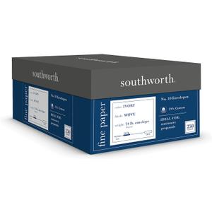 Southworth J404I10 25% Cotton #10 Business Envelope Ivory 24 lbs. Wove 250/Box FSC