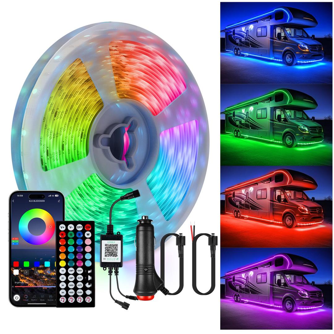 Destlife 2 Pack RV Awning Lights, 40FT 12V LED Light Strip, RV Outdoor Light, Camper Lights RV Porch Light for Motorhome Travel Trailers Food Trucks, RV Underglow Light Kit(RGB)