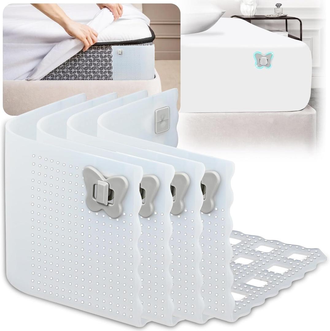 Haldane Bed Sheet Holders for Corners- 4Pcs Heavy Duty Bed Sheet Lock Keep Sheets Firm & Tight, No More Loose Sheets - Fits Any Size Mattress - Clear