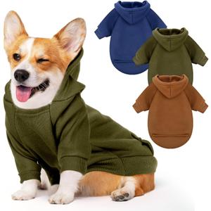 3 Pcs Small Dog Winter Hoodie Warm Soft Puppy Dog Hoodie Sweatshirts with Pocket Pet Clothes for Dogs Cat Costume, S: Weight: 6.6-9.4lb,Dark Color