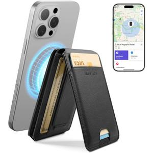 SURITCH for MagSafe Wallet with Find My Functionality, NFC Supported Card Holder with RFID Blocking, Magnetic Wallet with Adjustable Stand Selfie Stick for iPhone 17/16/15/14/13/12 Series, Black