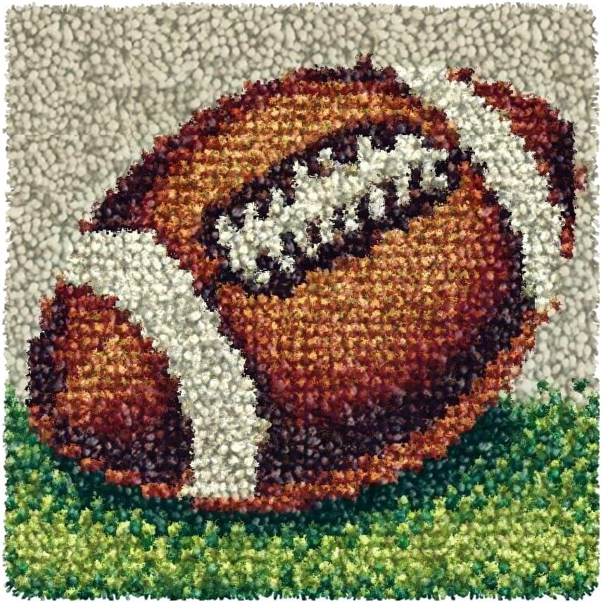 Numptain Latch Hook Kits for Adults,DIY Rug Crafts Rugby Pattern Color Printed Canvas,Latch Hook Kits for Beginners Handmade Needlework Crafts Home Decoration,12"x12"