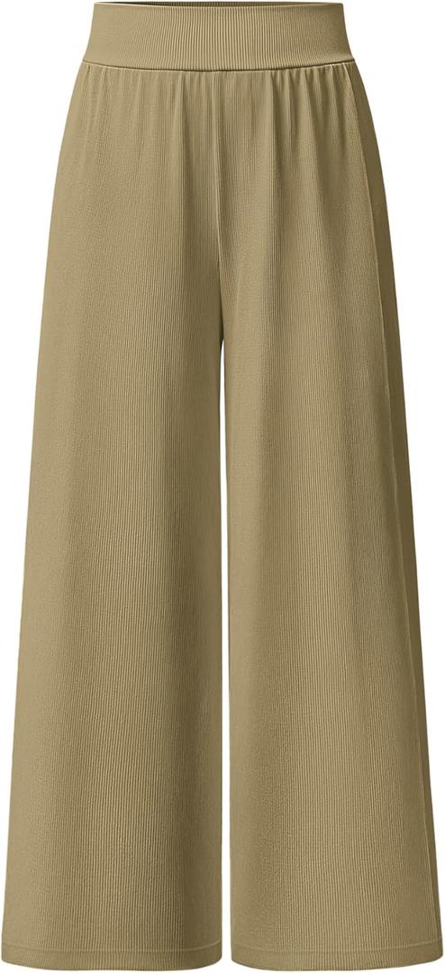 OQQ Women Pants Wide Leg High Waist Casual Lounge Pant Travel Vacation Trousers Mocha (Small)