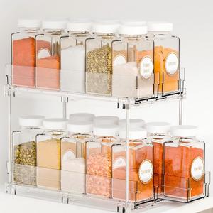 Yieach 2 Tier Sliding Spice Racks for Cabinets,1 Pack 10.4'' Deep Narrow Vertical Spice Rack Pull Out for Inside Cabinets,Kitchen,Pantry,Cupboard Seasoning,Jar Organizer and Medicine Cabinet Storage (Clear-4 Drawer)