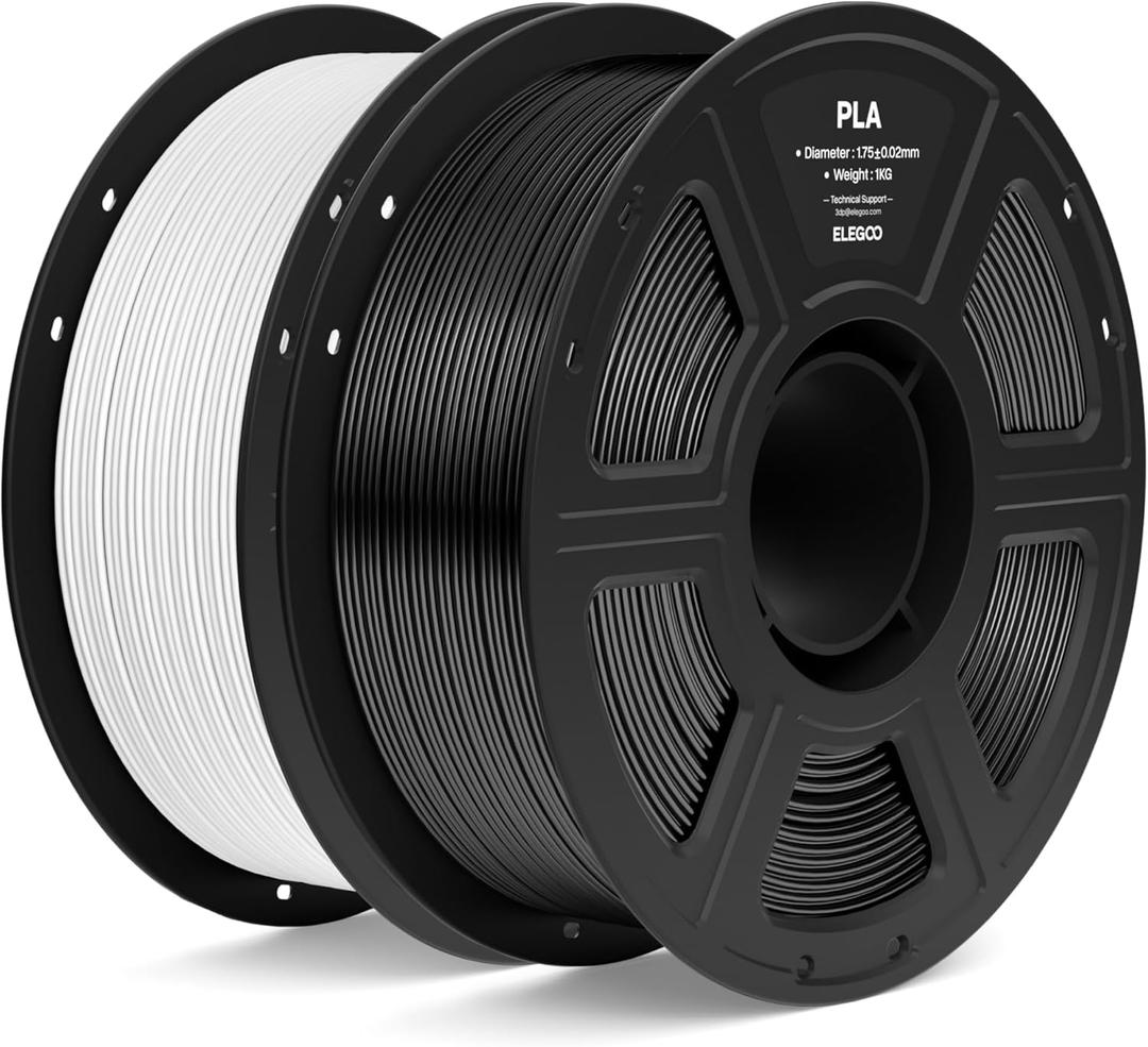 ELEGOO PLA Filament 1.75mm Black & White 2KG, 3D Printer Filament Dimensional Accuracy +/- 0.02mm, 2pcs 1kg Spool(2.2lbs) Fit Most FDM 3D Printers