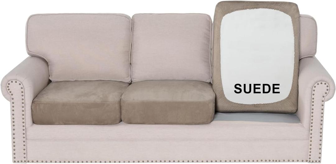 H.VERSAILTEX Sectional Cushion Covers Individual Seat Cushion Cover Stretch Sofa Covers Washable Soft Suede Couch Covers for Sectional Sofa(3 Piece Sofa Cover,Sand)