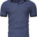 Mens Muscle Polo Shirts V Neck Slim Fit Short Sleeve Golf T-Shirts Contrast Collar Ribbed Knit Cotton Tee Shirt (XXL)