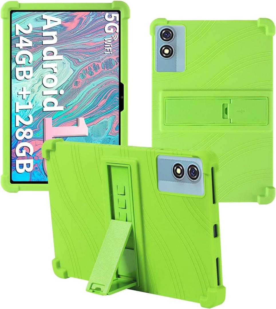 Case for Relndoo T901 2025 Android 15 Tablet 10.1 InchWUNIAK Shock Proof Lightweight Stand Rubber Shell Protective Cover,Kids Friendly Soft Silicone Adjustable Stand Cover,Green
