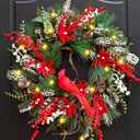 Christmas Wreath with Lights, Soomeir 24 Inch Lighted Christmas Wreaths for Front Door with Pine Needles and Berries, Large Prelit Wreath for Holiday Winter Window Outdoor Indoor Xmas