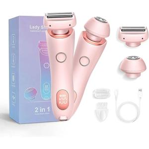 Bikini Trimmer for Women, Electric Razors with Removable Head, 2 in 1 Wet & Dry Painless Body Shaver, Pubic Hair Trimmer for Women, Replaceable Lady Razor for Leg Arm Underarm Bikini Area (Pink)
