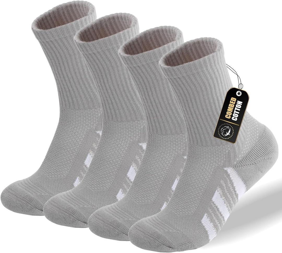 4 Pairs Womens Cotton Crew Work Socks,Moisture Wicking Athletic Socks for Hiking Sports Running(GREY,5-9)
