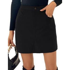 Kate Kasin Women Corduroy Skirt Mini Pencil Skirt Elastic High Waist Skirt with Pockets 2025 (X-Large, Black)