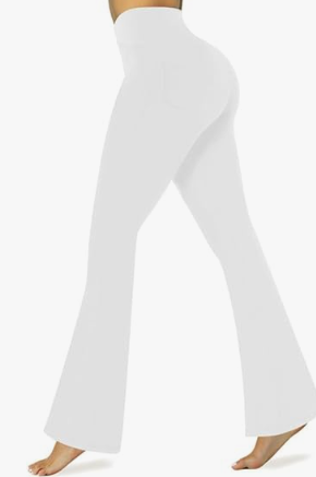 Yoga Pants with Pockets for Women Crossover Flare Leggings Wide Leg Pants for Women Tummy Control, S - White