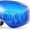 ZIONOR X Ski Snowboard Snow Goggles OTG Design for Men Women Adult with Spherical Detachable Lens UV Protection Anti-fog (VLT 22% White Frame Revo Blue Lens)