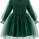 Arshiner Kids Dress Long Sleeve Solid Tulle Dress Formal Princess Party Tutu Dress Green Dress for Girls 4-6T