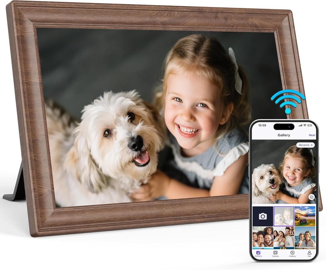 Uhale 10.1 Inch Digital Picture Frame 32GB Memory Wooden WiFi Electronic Photo Frame IPS HD Touch Screen Display Share Photos/Videos Instantly Anywhere Gifts for Mom Dad Grandparents