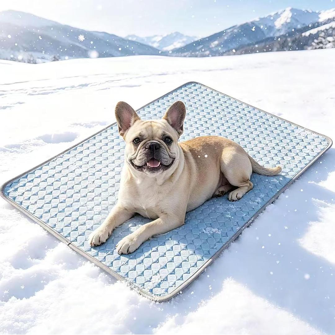 Summer Cooling Mat for Dogs and cats, Non-Slip Ice Silk Self Cool Mat for Medium and small Pets,Non-Toxic,Scratch-Proof and Washable Sleeping Pad for Bed, Crate,Indoor,Outdoor, Car Seats, 28"x20",Blue