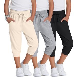 Langyiwee 3 Pack Girls Capris for Teen 5-16 Y, 3-Color Set, 11-12 Years