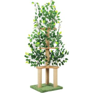 Cat Tree with Leaves, Cat Tower for Indoor Cats, Cat Tree with Scratching Post for Climbing, Hiding(Green)