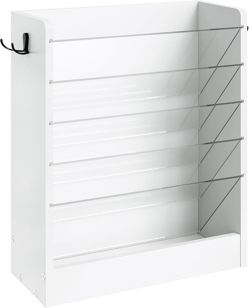 Wall File Holder, 6-Tier File Organizer, Office Supplies Storage Rack, Versatile Desktop Organizer, with Detachable Shelves, with Side Hooks, for Living Room, Study, Home Office, White MWJ02WB