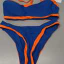 Bikini Sets for Women 2 Piece Swimsuit High Cut Adjustable Spaghetti Straps Color Block Bathing Suit for Women (Small, Peacock Blue)