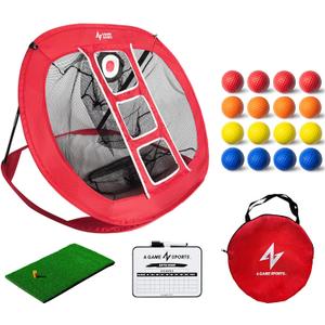 Golf Chipping Net with Mat - Practice Net for Backyard & Indoor/Outdoor Swing Training (Red)