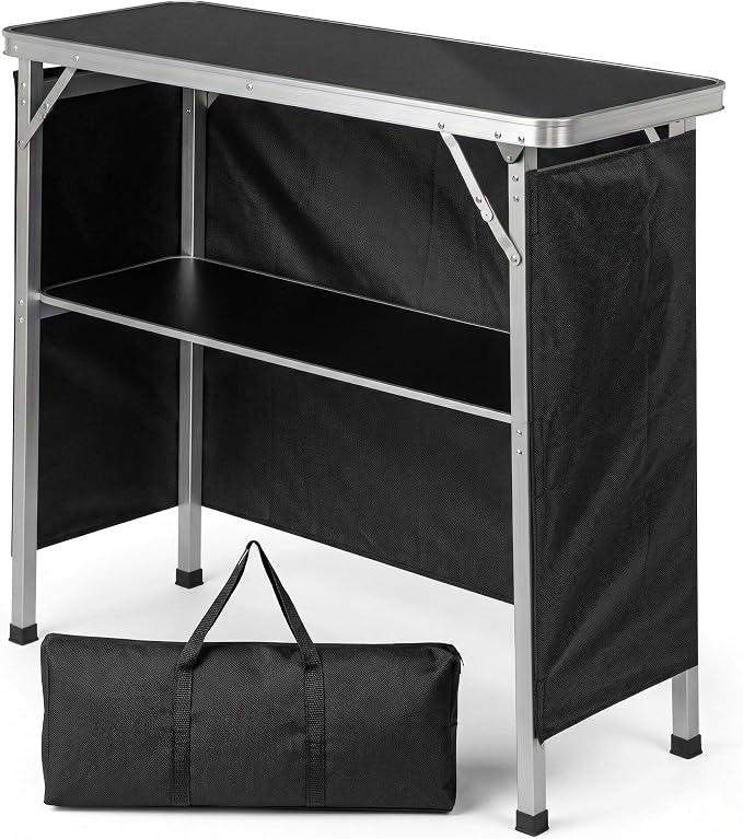 Portable Bar Table,Mobile Bar Table,Folding Tradeshow Podium Table with Carrying Case,Storage Shelf,for Events,Party,Camping,Picnic (Black)