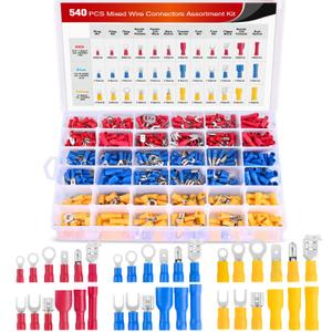 Nilight 540PCS Mixed Quick Disconnect Electrical Insulated Butt Bullet Spade Fork Ring Solderless Crimp Terminals Wire Connectors Assortment Kit