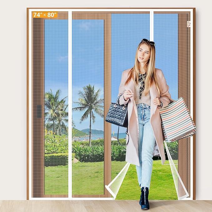 Yotache White Magnetic Screen Door Fit 189*212 Doors, Screen Size 189*212 Double Door Screen Mesh for Front, Patio Sliding Door