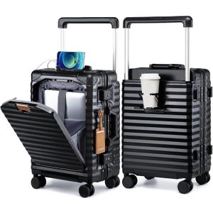 Joyway 20 Inch Carry on Luggage with Aluminium Frame and Front Pocket, PC Hardshell Suitcase with USB Port and Cup Holder, 21.5x14.2x9 Airline Approved, Luggage with Spinner Wheels and TSA Lock (Black) Joyway 20 Inch Carry on Luggage with Aluminium Frame and Front Pocket, PC Hardshell Suitcase with USB Port and Cup Holder, 21.5x14.2x9 Airline Approved, Luggage with Spinner Wheels and TSA Lock (Black)