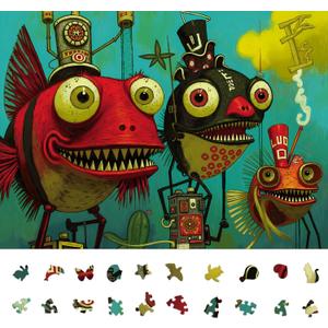 Naturelish 1000 Piece Puzzle for Adults, Quirky Piranha-Inspired Artwork with Unique-Shaped Pieces, Matte Texture, Color-Coded Backing, Challenging Gift for Puzzle Lovers 26.6 x 19.2 in