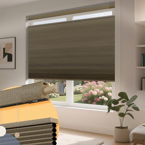 No Drill No Tools Cellular Shades Top Down Bottom Up Honeycomb Blinds Blackout Cordless Cellular Shades Easy to Install Blinds for Windows,Custom Size,Blackout Beige