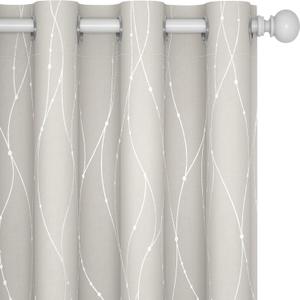 Deconovo Beige Curtains for Living Room, Light Darkening Soundproof Drapes with Wave Dots Silver Print, Farmhouse Boho Curtain, 52 x 84 Inch Long, Set of 2 Window Panels for Bedroom Office Nursery
