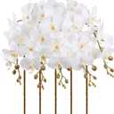 White Orchids Artificial Flowers 5PCS Fake Orchid 35.4" Long Stem Faux White Flowers Silk Orchids That Look Real for Bridal Shower Home Party Wedding Decoration